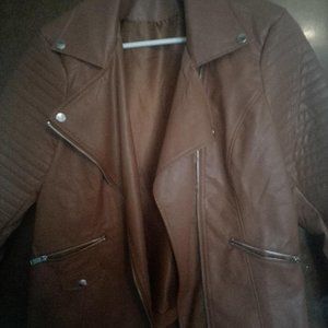 Urban Diction Light Brown Faux-Leather Pocket Moto Jacket - Women Size: L